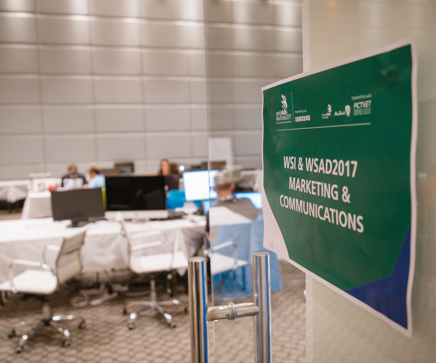 A entrada da sala da MarCom na WorldSkills Abu Dhabi 2017